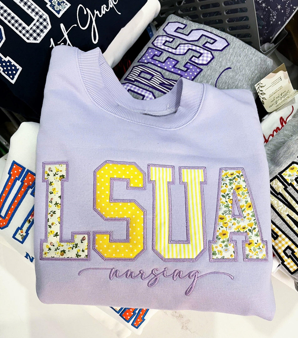 Custom Embroidered School Spirit Sweatshirt, Personalized Varsity Applique Crewneck, Custom Team or Teacher Name Gift