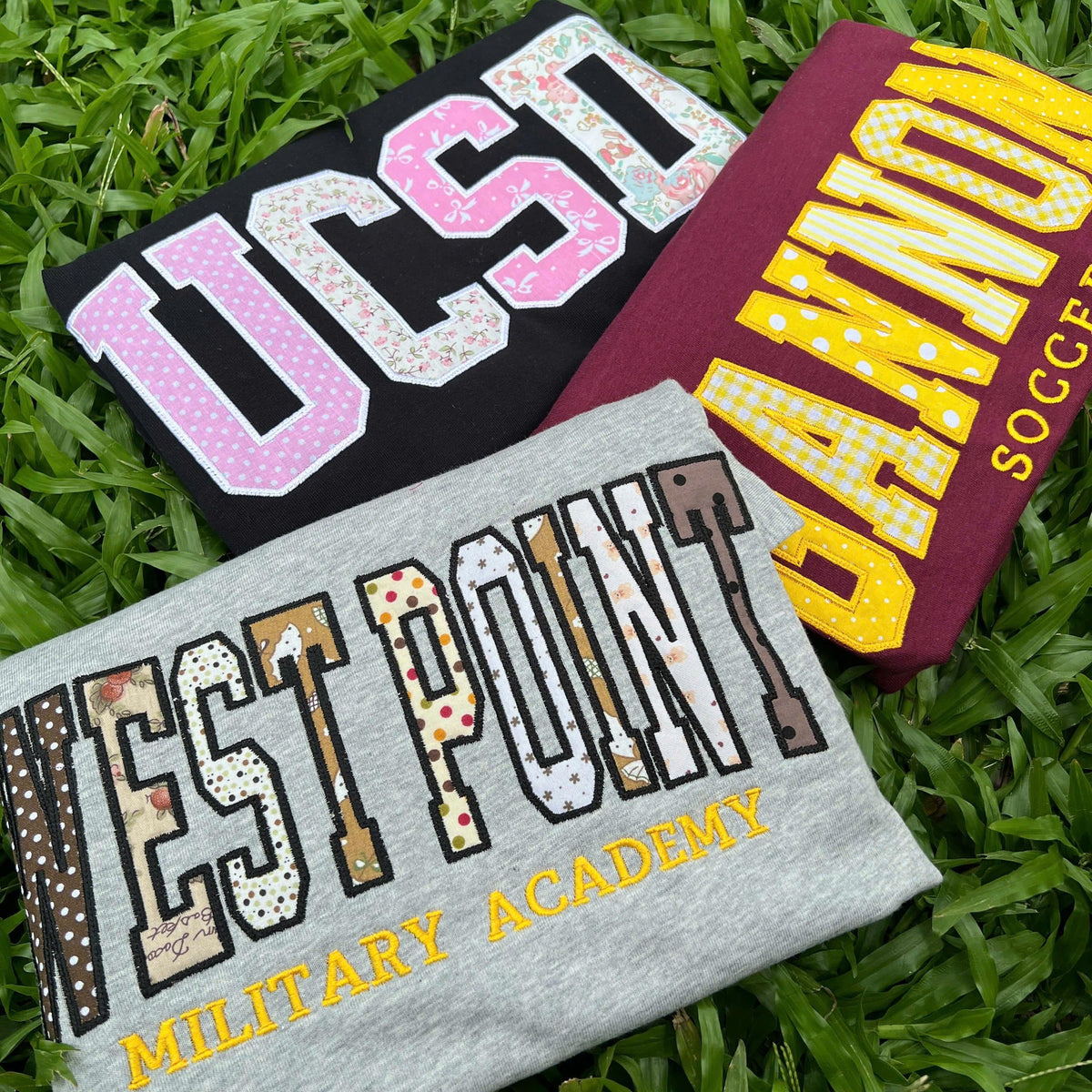 Embroidered Patchwork Applique T Shirt, Custom Team Name Varsity Tee, Personalized School Spirit Sports Club Shirt, Student Group Gift