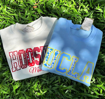 Personalized College Sweatshirt, Custom Patchwork Applique Crewneck, School Spirit Team Name Sweater, Campus Gift