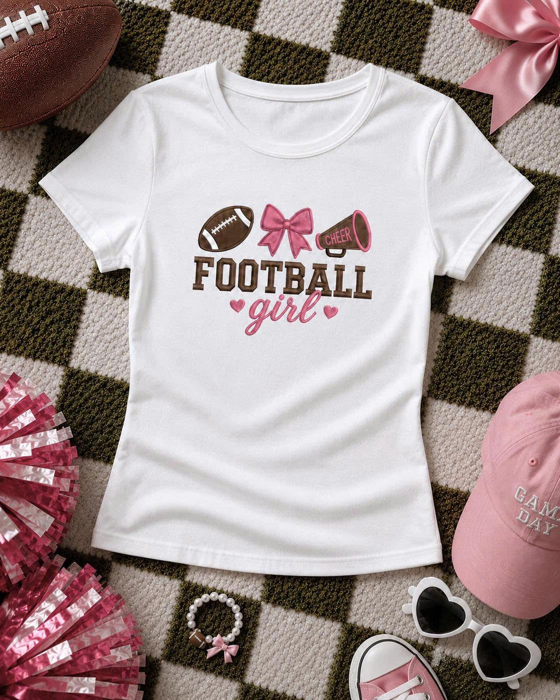 Embroidered Football Baby Tee, Womens Game Day Shirt, Cheer Girl Tailgate Crop Top, Stadium Outfit, Football Season Sporty Girl Gift