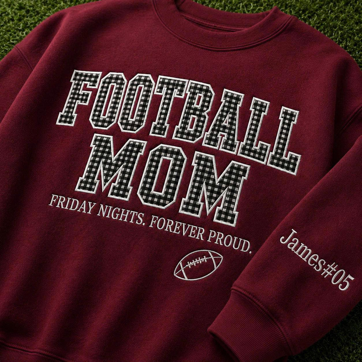 Gingham Applique Football Mom Sweatshirt, Custom Game Day Crewneck, Personalized Player Number Pullover, Team Mom Gift