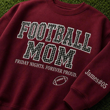 Gingham Applique Football Mom Sweatshirt, Custom Game Day Crewneck, Personalized Player Number Pullover, Team Mom Gift
