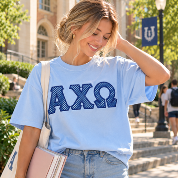 Alpha Chi Omega Stitched Letter Shirt – AXΩ Polka Dot Appliqué Tee, Sweatshirt or Hoodie