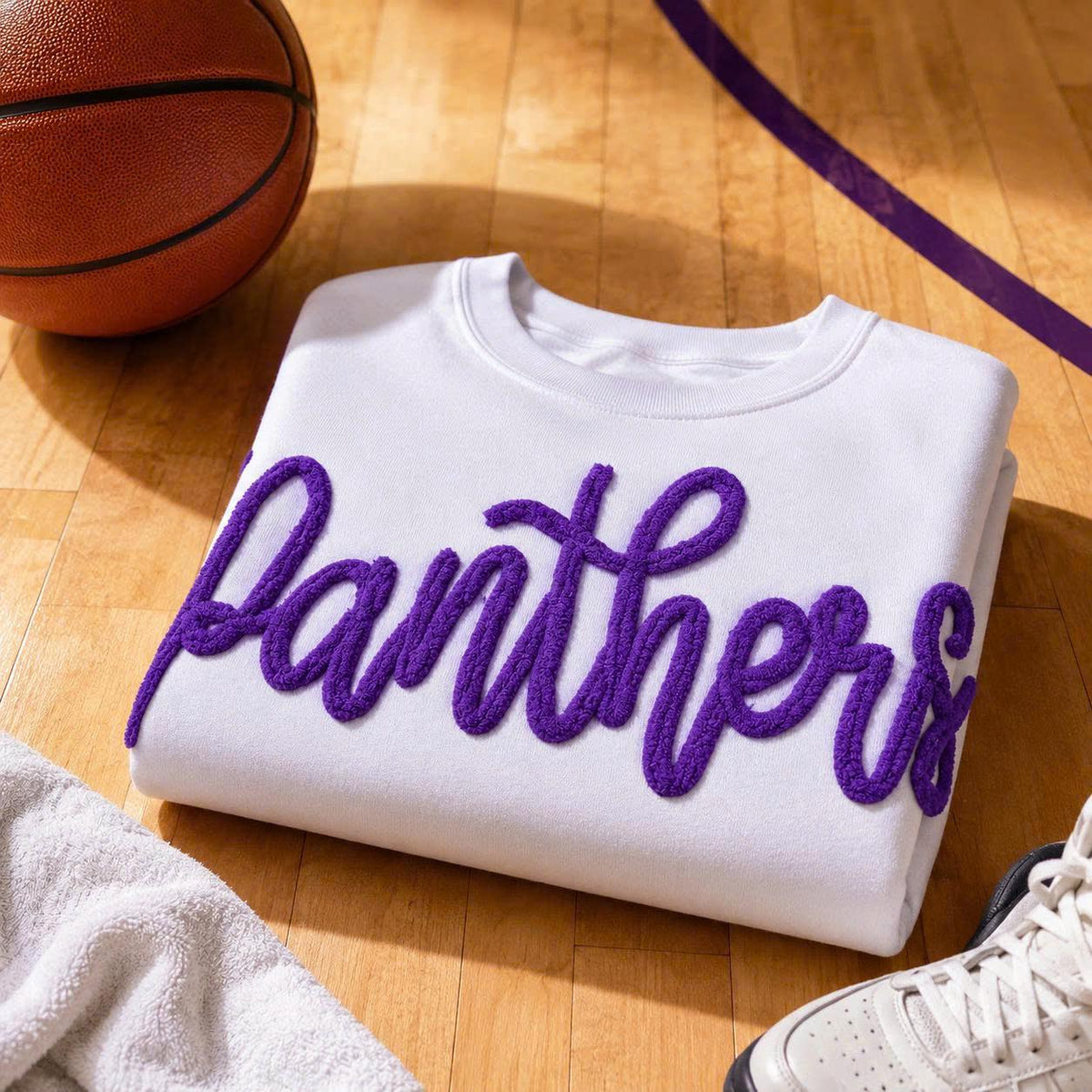 Chenille Basketball Sweatshirt, Custom Game Day Crewneck, Personalized Team Color Pullover, Court Side Outfit Gift