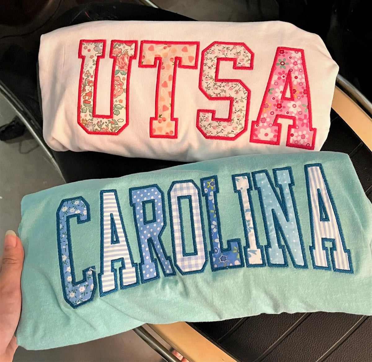 Custom Patchwork T Shirt, Personalized Applique Embroidered Tee, Varsity Letter Shirt, Preppy Travel Inspired Student Gift