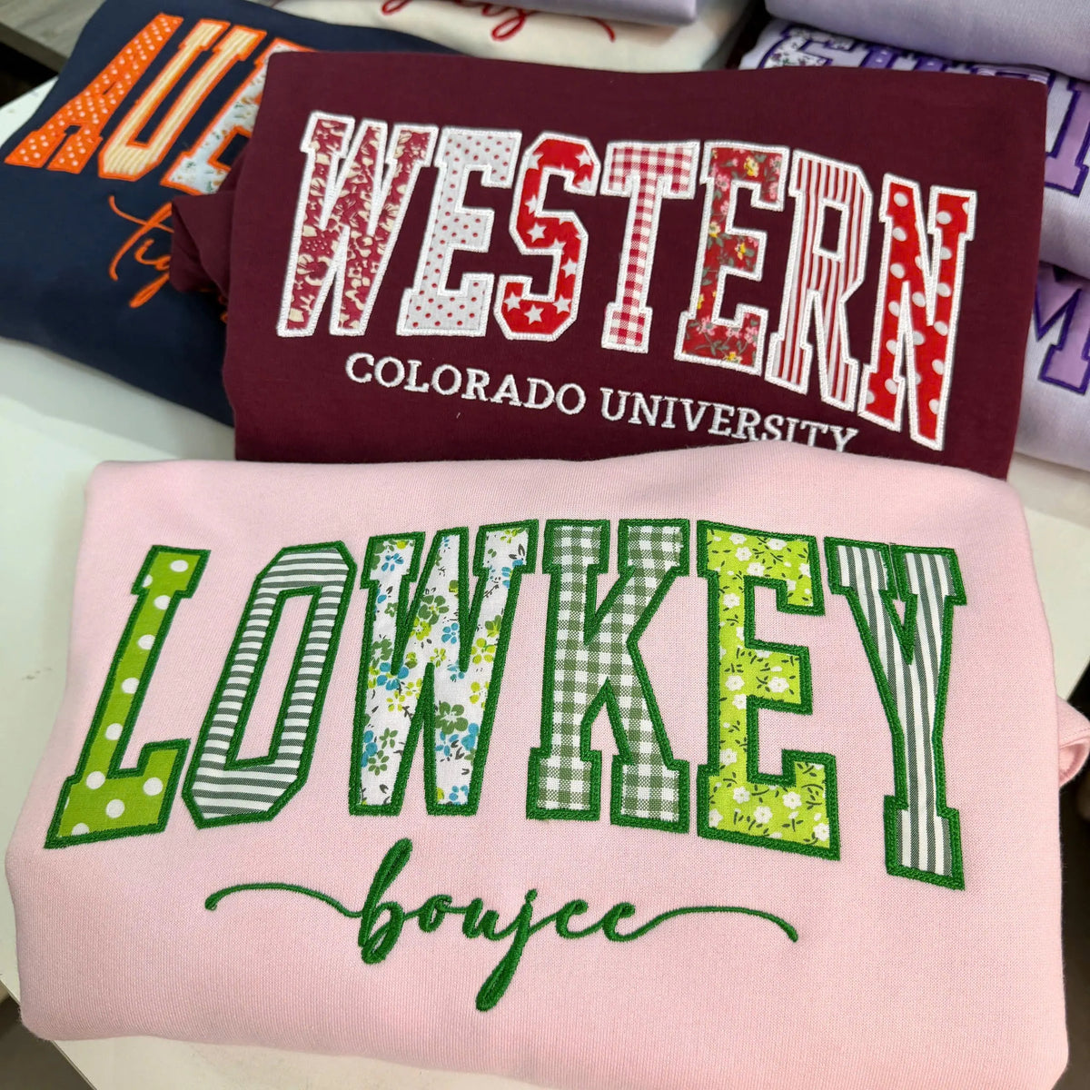 Personalized Name Patchwork Applique Sweatshirt, Custom Embroidered Varsity Crewneck, Floral Gingham Name Hoodie, Preppy Girl Gift