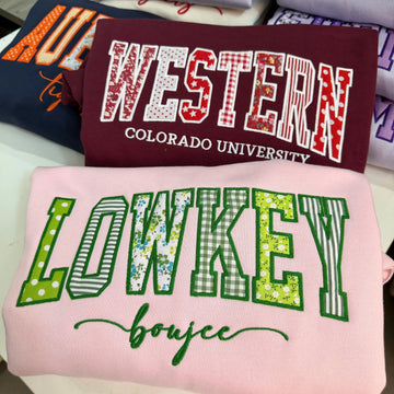 Personalized Name Patchwork Applique Sweatshirt, Custom Embroidered Varsity Crewneck, Floral Gingham Name Hoodie, Preppy Girl Gift