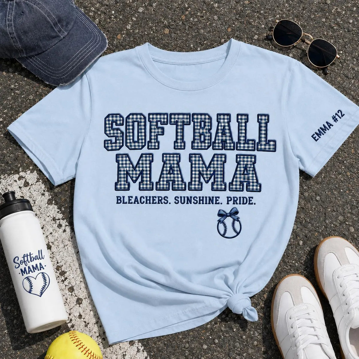 Softball Mom Gingham Applique Shirt, Personalized Player Number Tee, Custom Tournament Bleacher Outfit, Team Mama Gift
