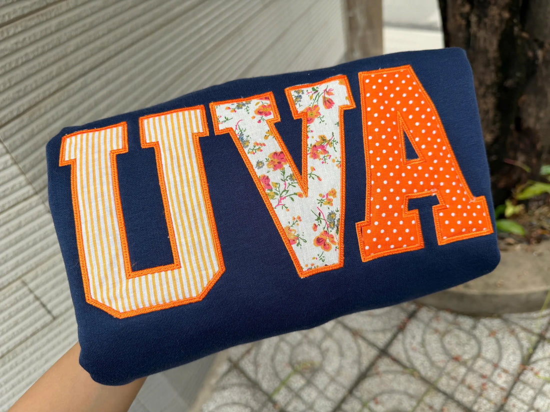 Custom Patchwork Applique Sweatshirt, Personalized Varsity Embroidered Crewneck, School Color Pullover, Student Gift