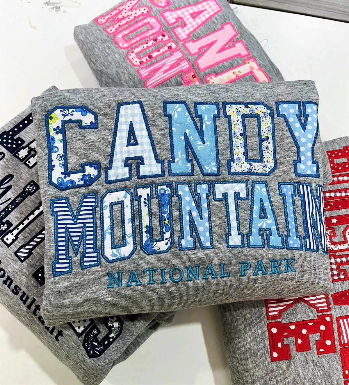 Embroidered Patchwork Applique Sweatshirt, Custom Place Name Crewneck, Personalized Camp Trip Sweater, Group Retreat Staff Gift