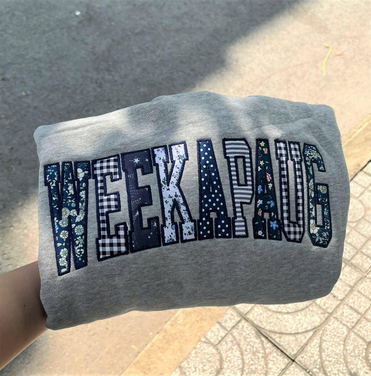 Patchwork Name Sweatshirt, Custom Word Crewneck, Personalized Mixed Fabric Applique Letter Sweater, Preppy Varsity Gift