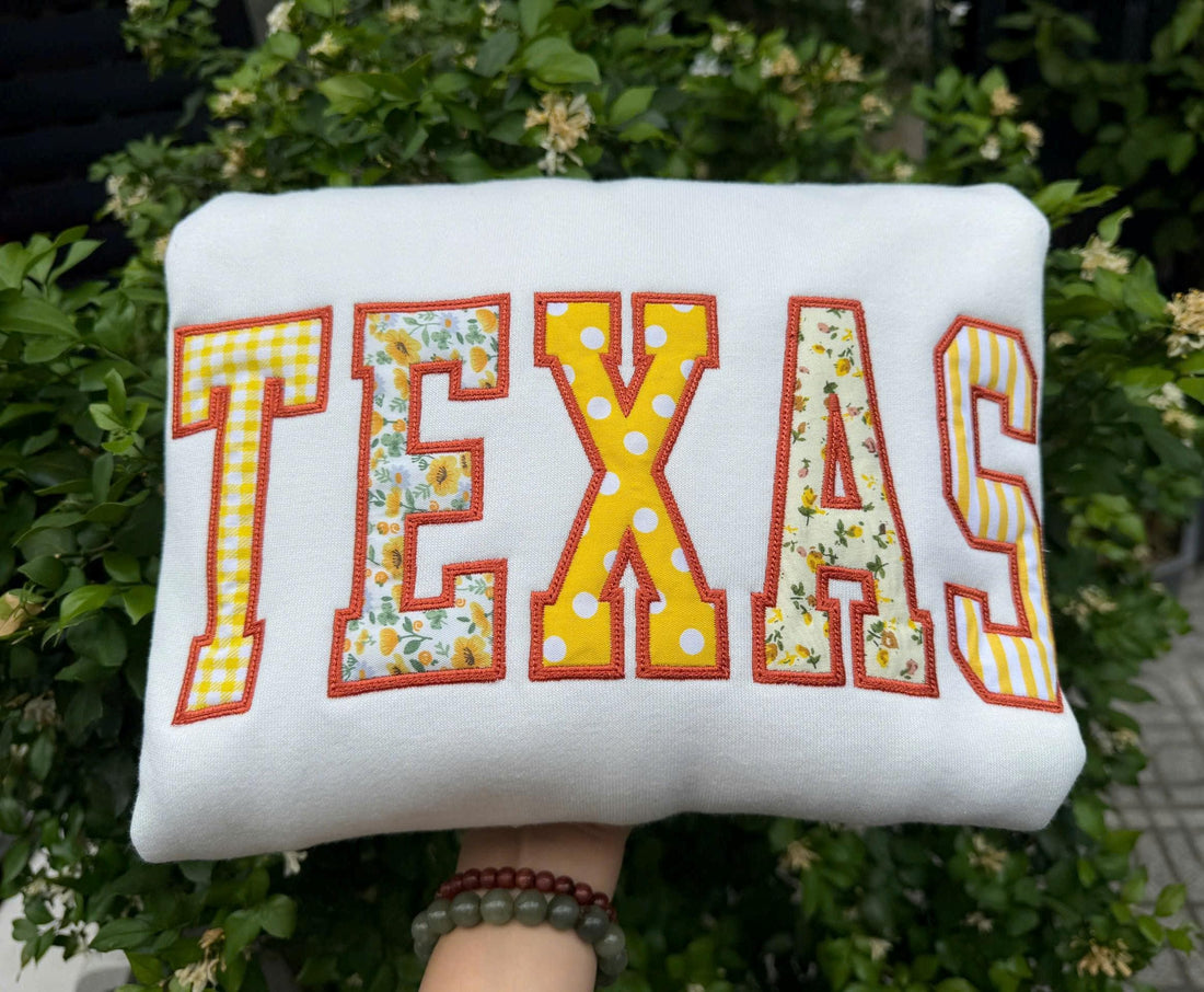 State Patchwork Applique Sweatshirt, Custom Hometown Crewneck, Personalized Floral Gingham Pullover, Varsity State Gift