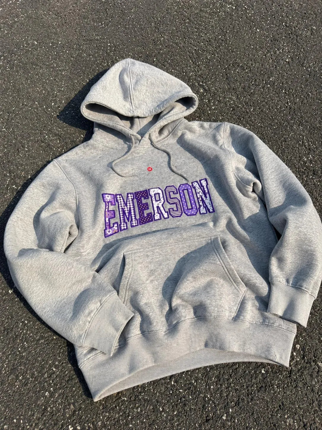 Custom Varsity Patchwork Hoodie, Personalized Applique Embroidered Sweatshirt, Purple College Style Pullover, Campus Gift Hoodie