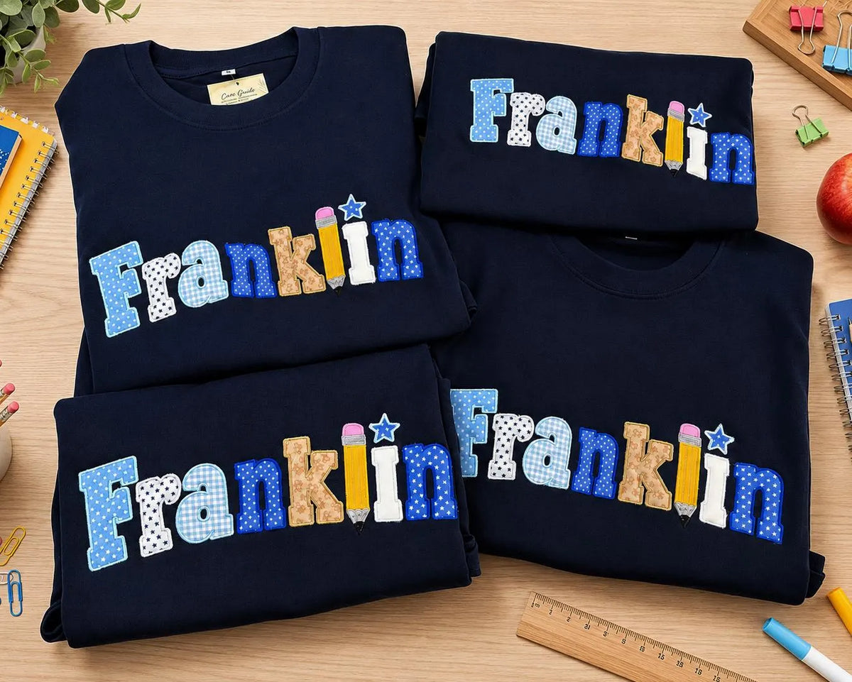 Embroidered Teacher Shirt, Custom Patchwork Applique Name Tee, Back To School T Shirt, Personalized Classroom Teacher Gift