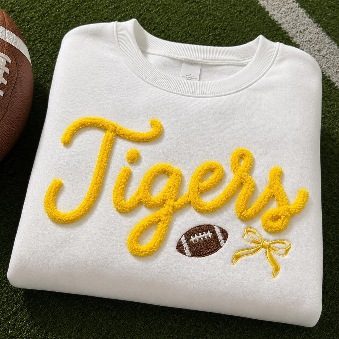 Yarn Chenille Sweatshirt, Custom Mascot Script Crewneck, Personalized Football Game Day Pullover, Team Spirit Gift