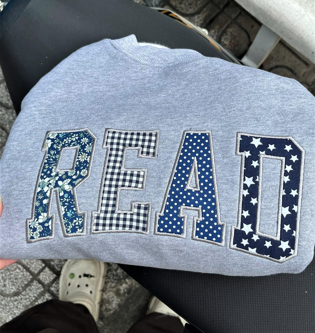 Patchwork Teacher Sweatshirt, Custom Applique Letter Crewneck, Personalized Classroom Word Pullover, Book Club Gift