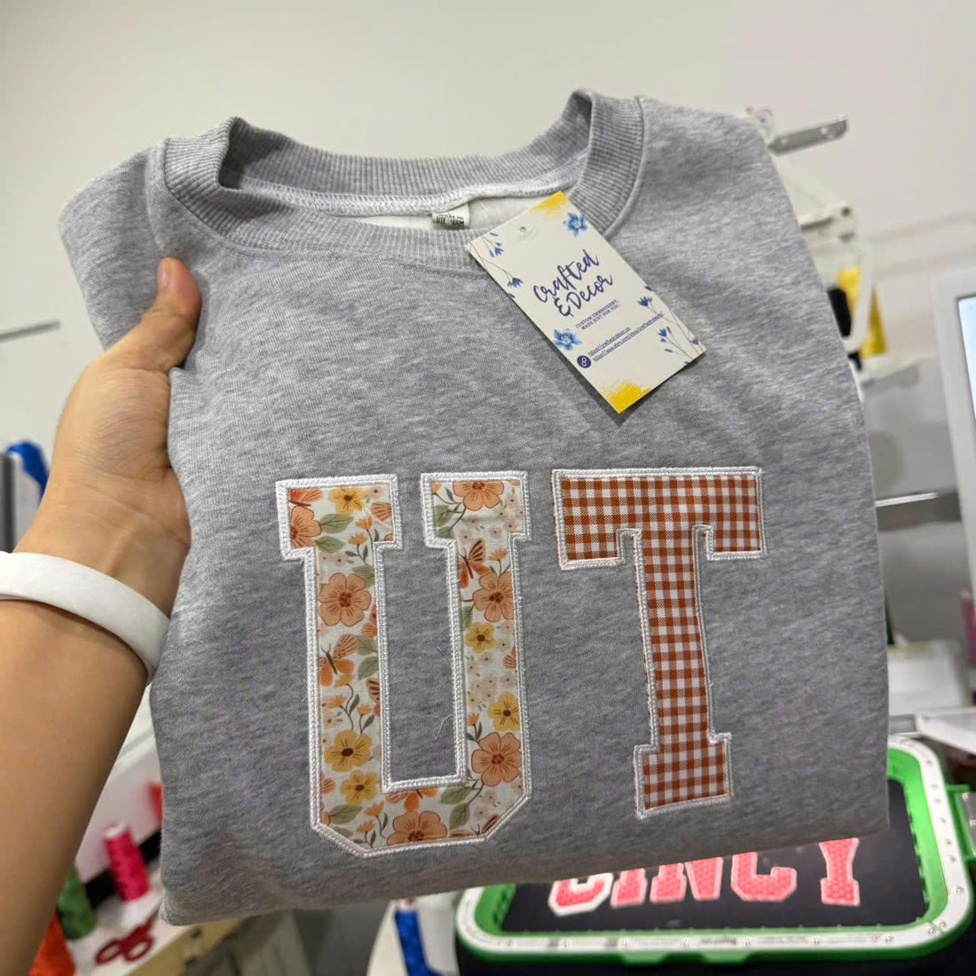 Personalized Patchwork Letter Sweatshirt, Custom Mixed Fabric Embroidered Crewneck, Preppy Campus Style Gift