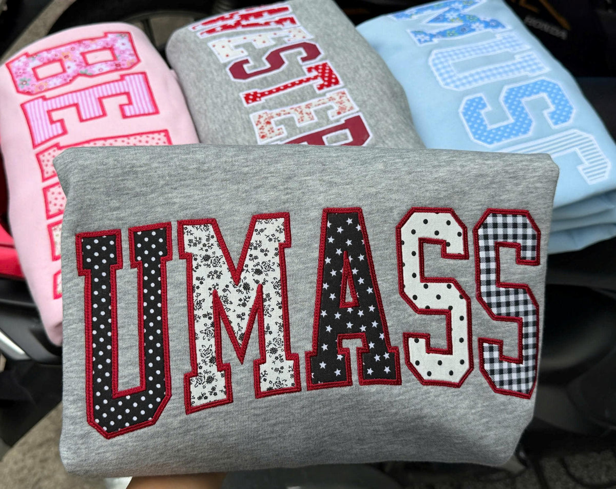 Patchwork Name Sweatshirt, Custom Word Crewneck, Personalized City State Applique Sweater, Boutique Gift for Her