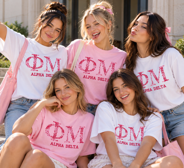 Phi Mu Stitched Letter Shirt – ΦΜ Floral Embroidered Tee, Sweatshirt or Hoodie