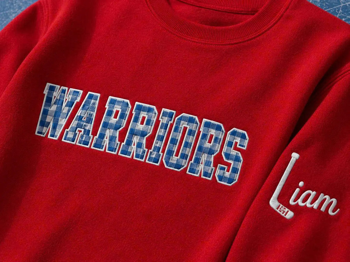 Custom Gingham Hockey Sweatshirt, Personalized Game Day Crewneck, Embroidered Sports Pullover, Hockey Mom Gift
