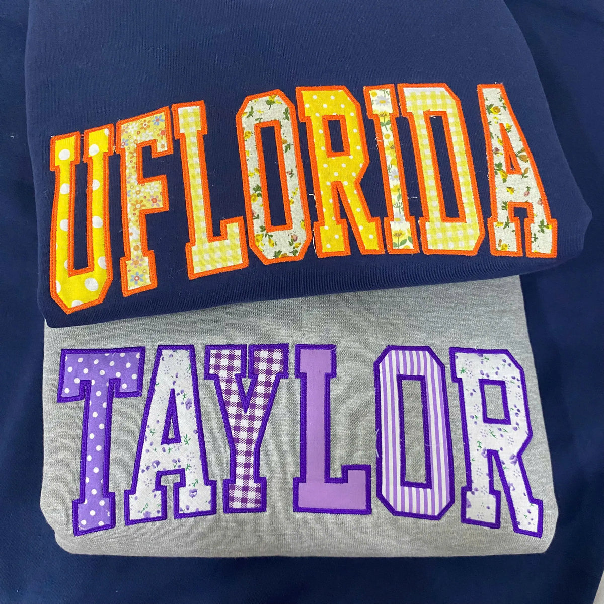 Personalized Name Patchwork Applique Sweatshirt, Custom Embroidered Varsity Crewneck, Floral Gingham Name Hoodie, Preppy Girl Gift
