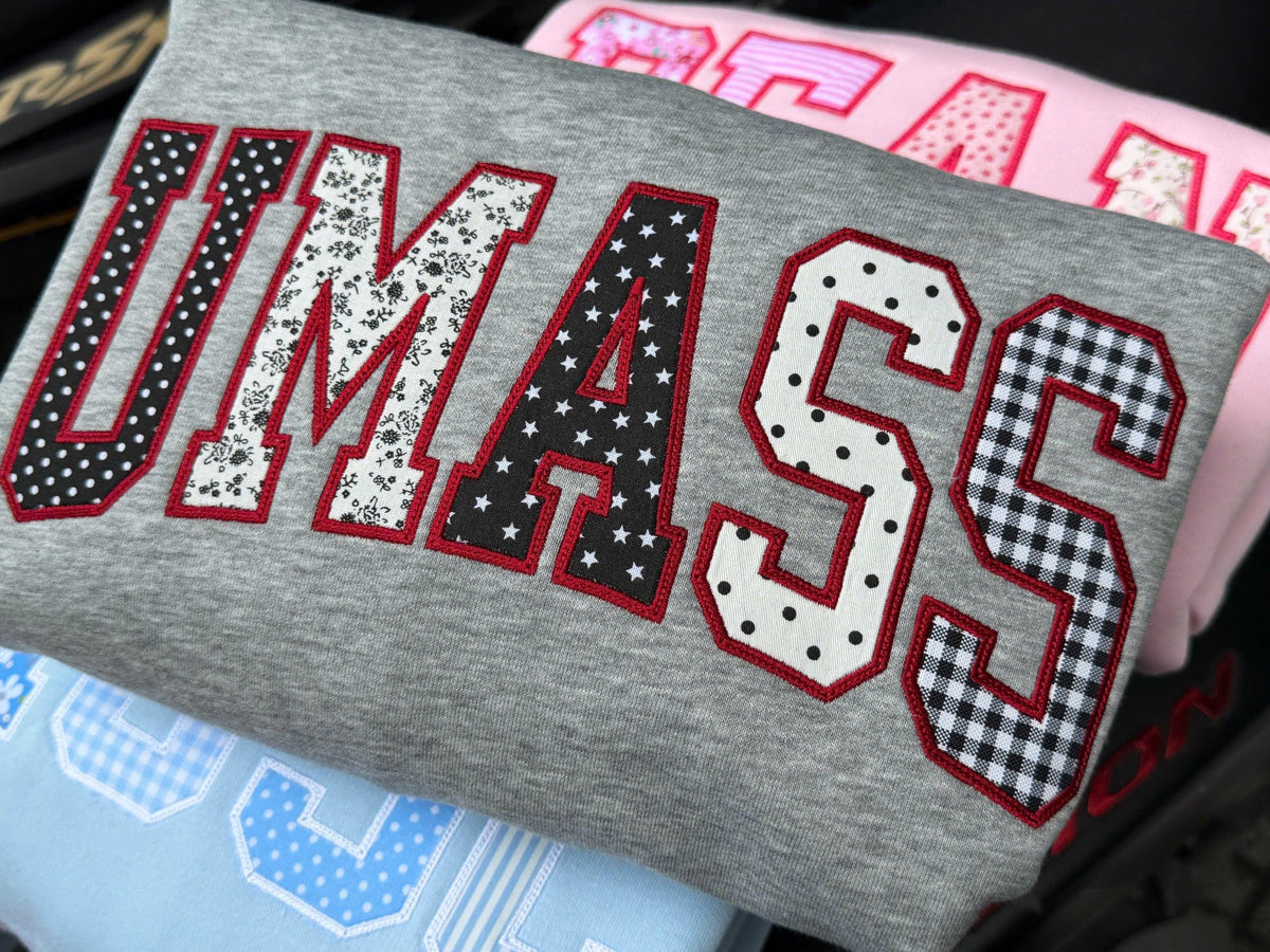 Patchwork Name Sweatshirt, Custom Word Crewneck, Personalized City State Applique Sweater, Boutique Gift for Her