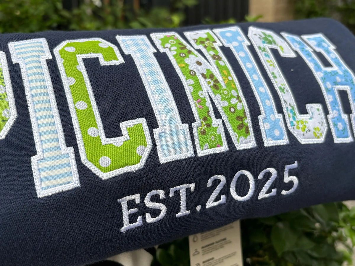 Custom Last Name Sweatshirt, Matching Family Crewneck, Patchwork Applique Established Year Sweater, Reunion Gift