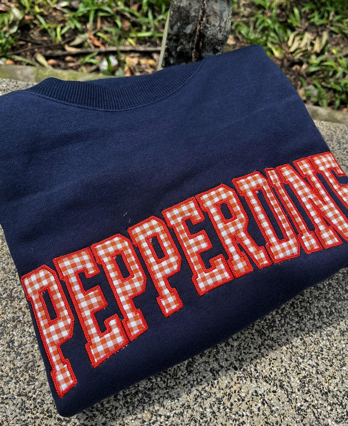 Personalized Gingham Letter Sweatshirt, Custom School Color Crewneck, Preppy Varsity Applique Pullover, Campus Gift