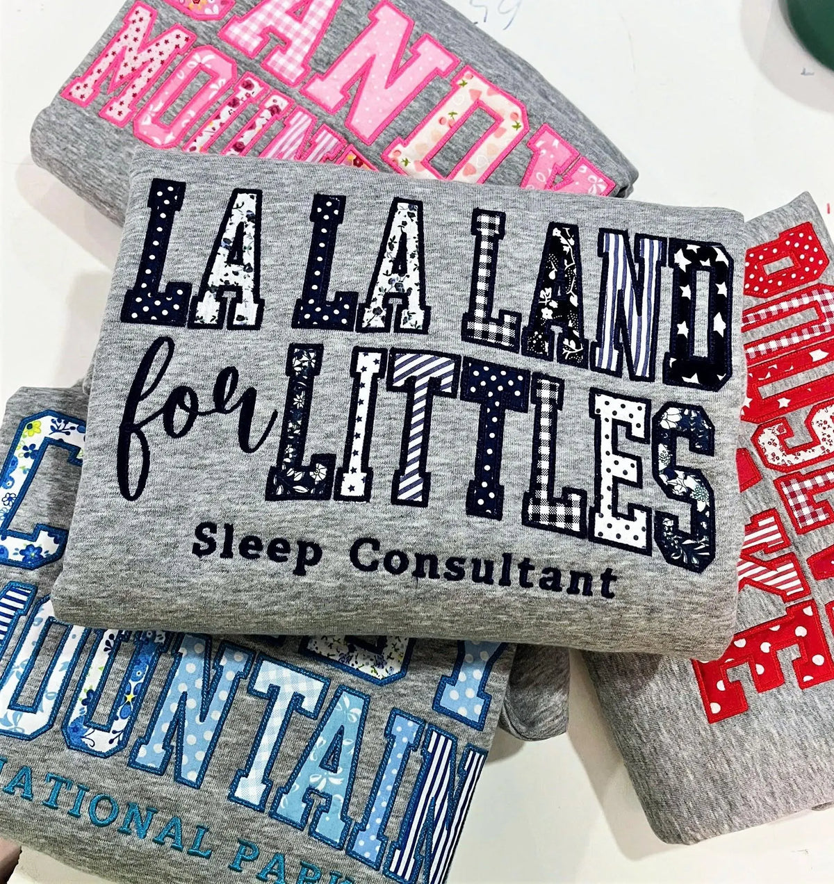Embroidered Patchwork Applique Sweatshirt, Custom Place Name Crewneck, Personalized Camp Trip Sweater, Group Retreat Staff Gift
