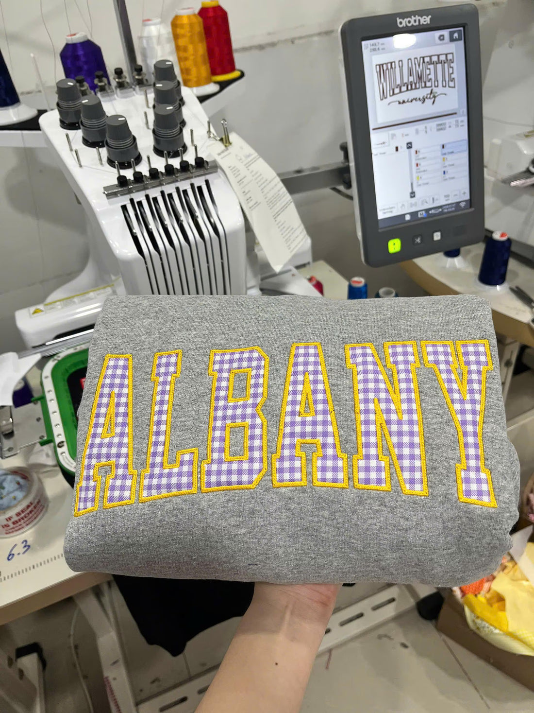 Custom Embroidered School Spirit Sweatshirt, Personalized Team Name Hoodie, Gingham Polka Dot Applique Shirt Gift