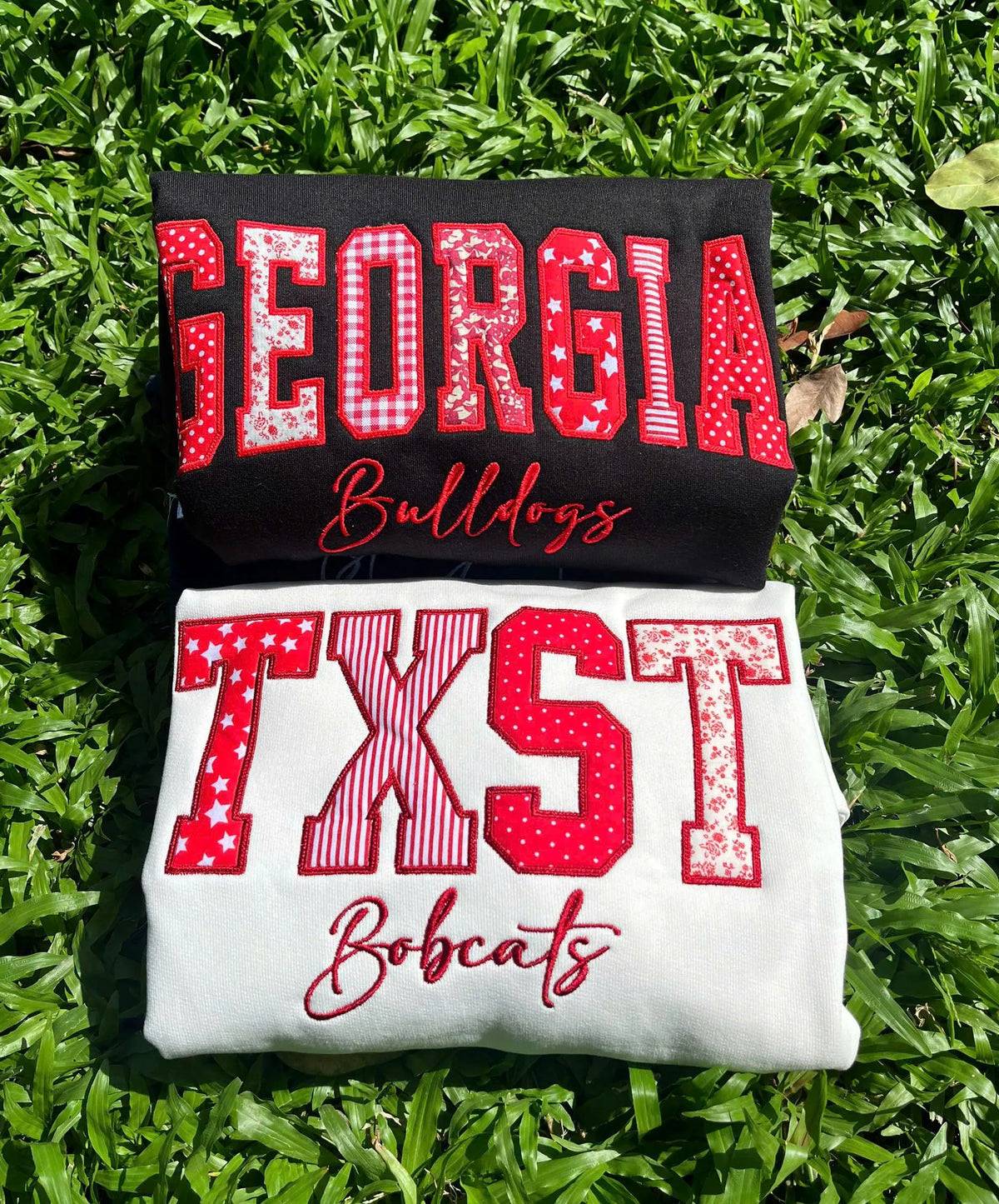 Custom Embroidered School Spirit Sweatshirt, Personalized Varsity Applique Crewneck, Custom Team or Teacher Name Gift