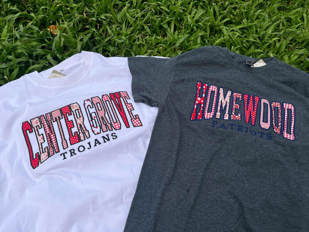 Custom Embroidered School Spirit Sweatshirt, Personalized Varsity Applique Crewneck, College Student Gift, Custom Team Name