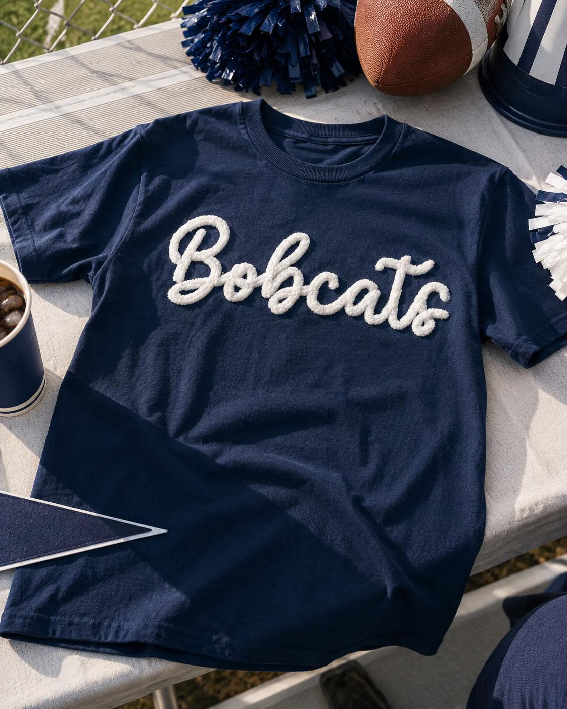 Chenille Football Game Day T Shirt, Custom Team Color Embroidered Tee, Personalized Tailgate Shirt, Cheer Girl Gift