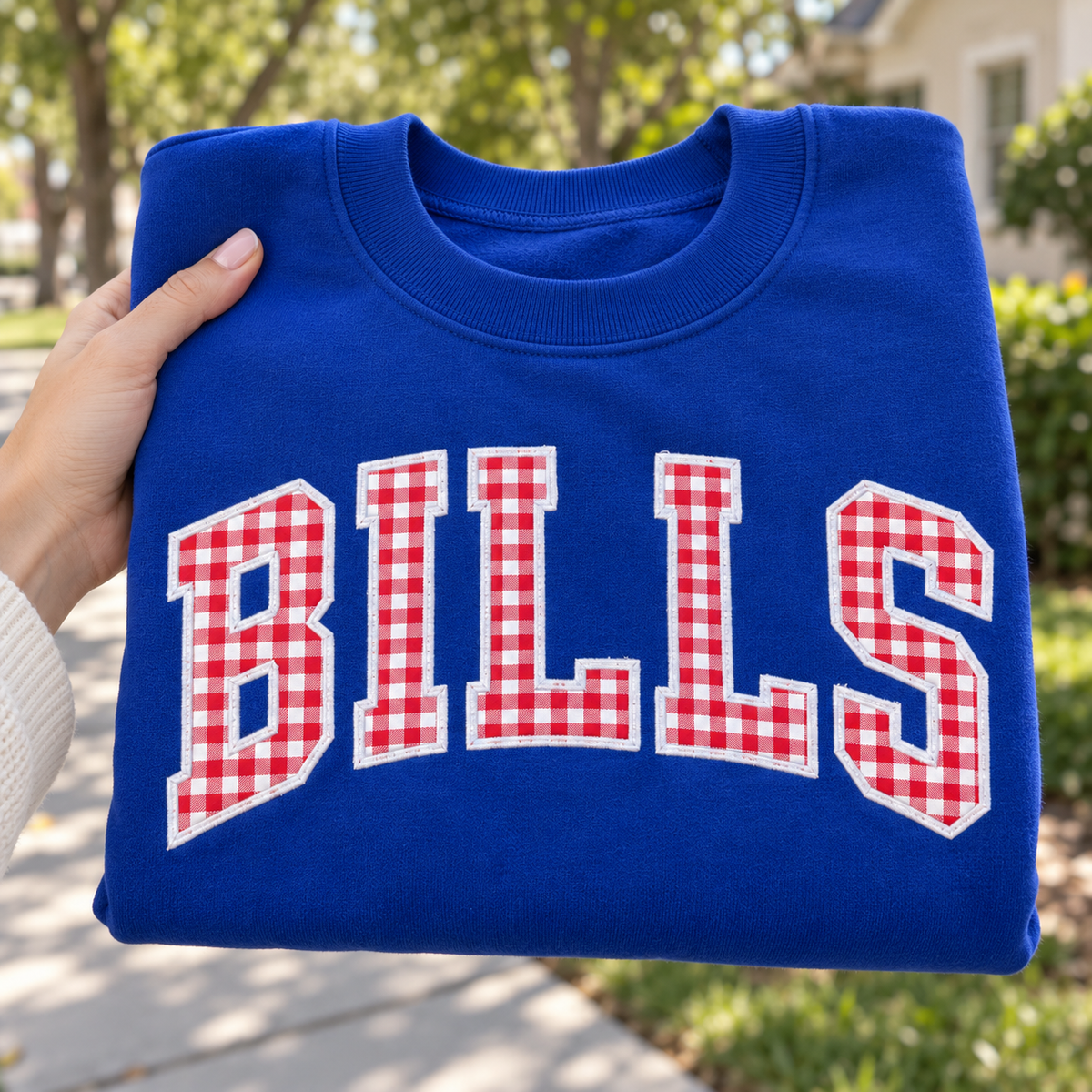 Custom Embroidered Gingham Applique Football Mom Sweatshirt, Player Number Sleeve, Varsity Game Day Crewneck, Sports Mom Gift for Her