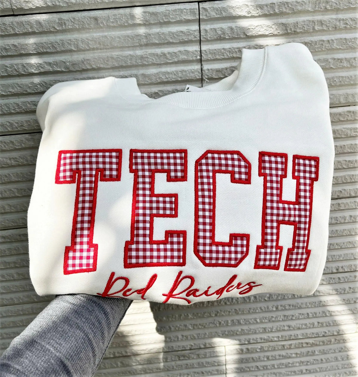 Custom Gingham Applique Sweatshirt, Personalized Varsity Embroidered Crewneck, School Color Pullover, Student Gift
