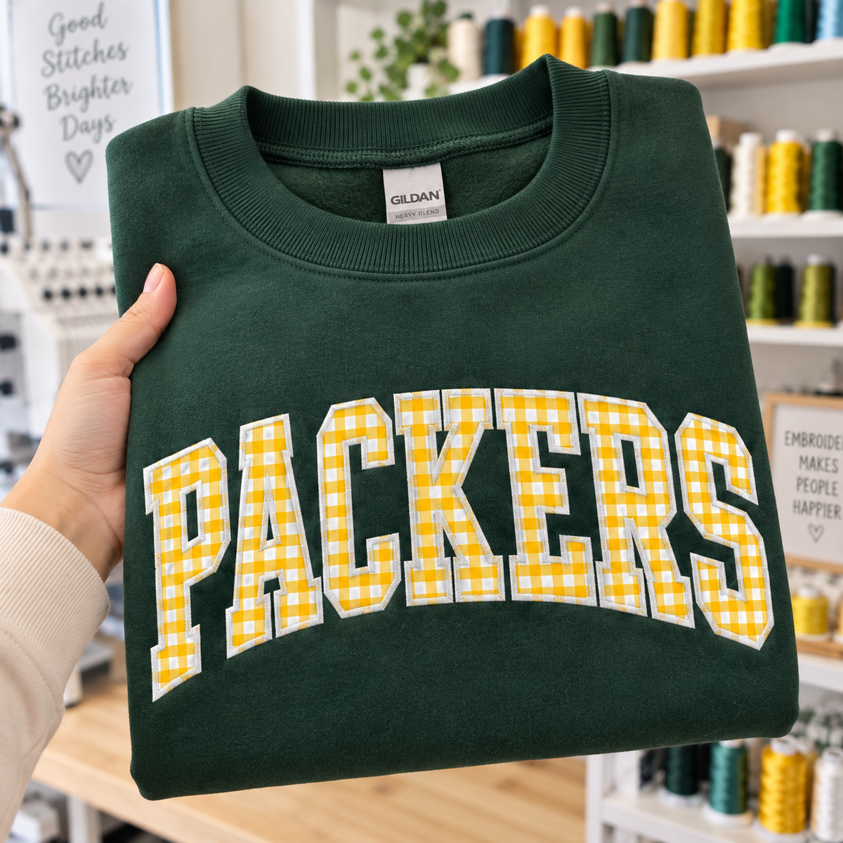 Custom Embroidered Gingham Football Sweatshirt, Collegiate Varsity Game Day Crewneck, Personalized Team Colors, Preppy Tailgate Outfit Gift (