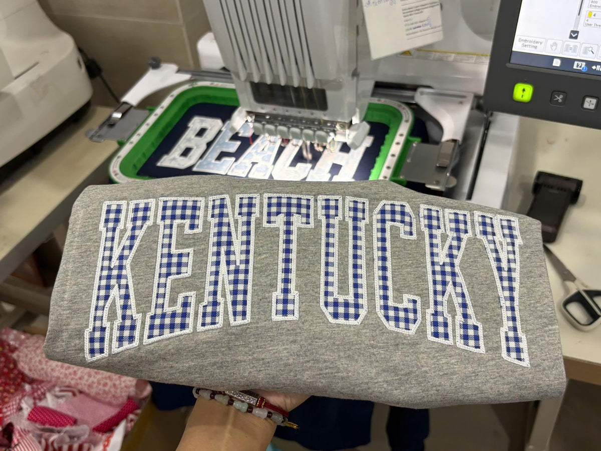 Custom Game Day T Shirt, Personalized Team Spirit Tee, Gingham Applique Varsity Shirt, Sports Mom Tailgate Gift