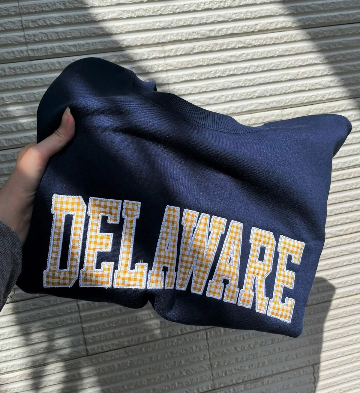 Custom Gingham Applique Sweatshirt, Personalized Varsity Embroidered Crewneck, School Color Pullover, Student Gift