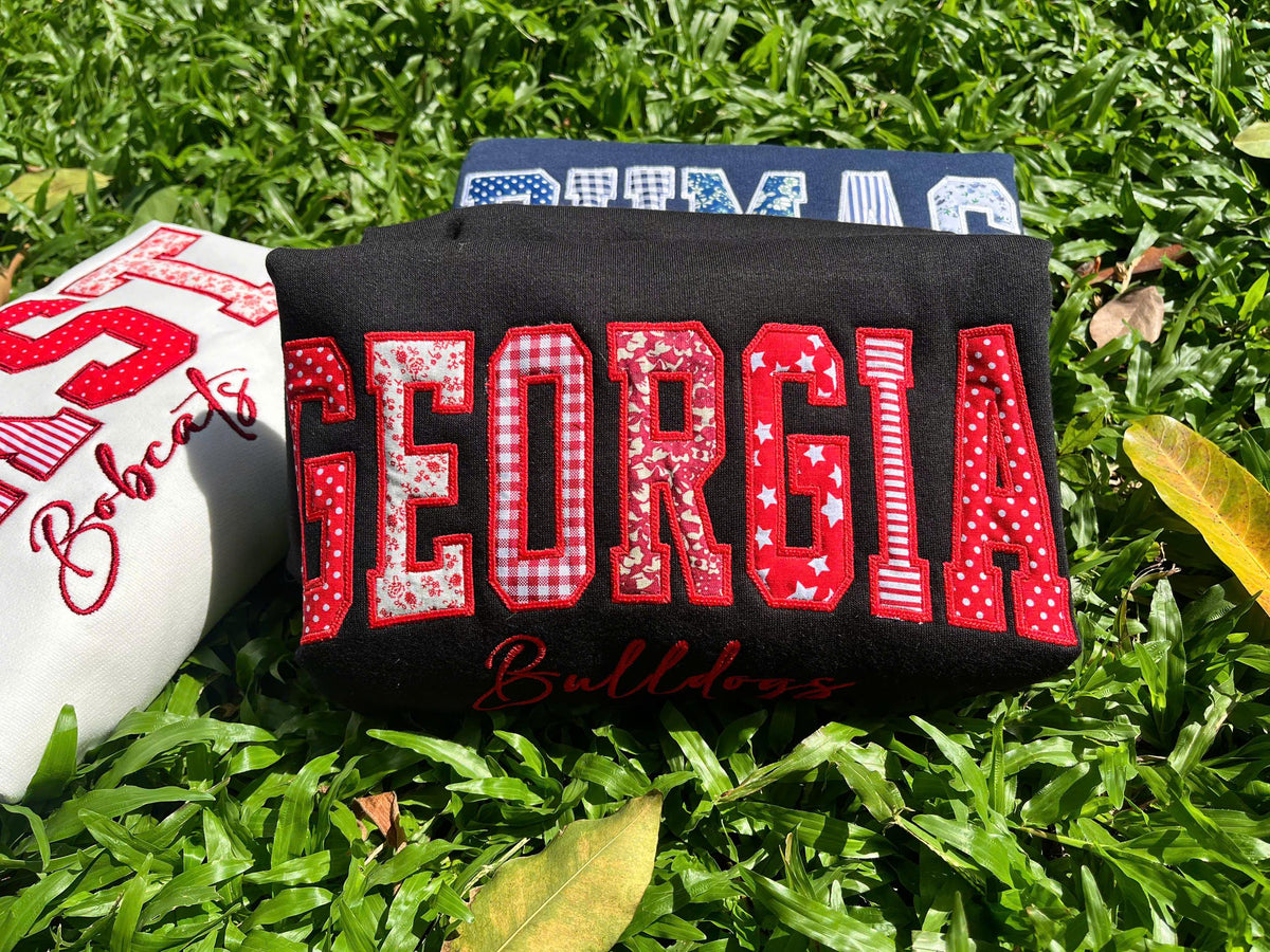 Custom Embroidered School Spirit Sweatshirt, Personalized Varsity Applique Crewneck, Custom Team or Teacher Name Gift