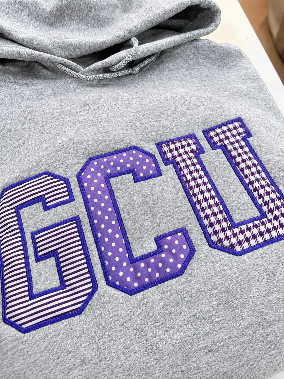Custom Varsity Patchwork Hoodie, Personalized Applique Embroidered Sweatshirt, Purple College Style Pullover, Campus Gift Hoodie