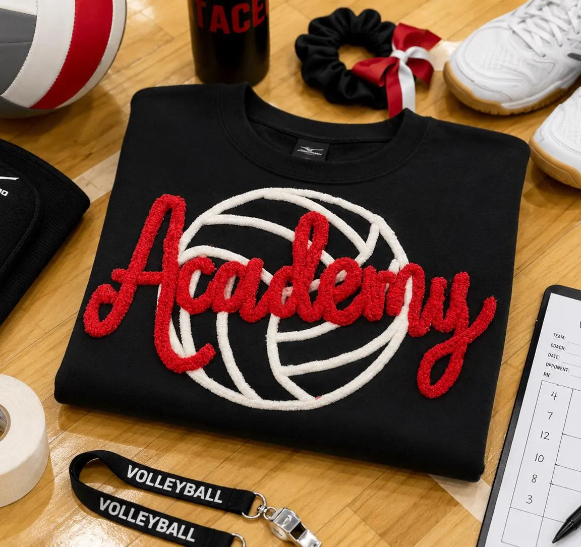 Custom Volleyball Chenille Sweatshirt, Personalized Team Spirit Crewneck, Embroidered Athlete Pullover, Volleyball Lover Gift