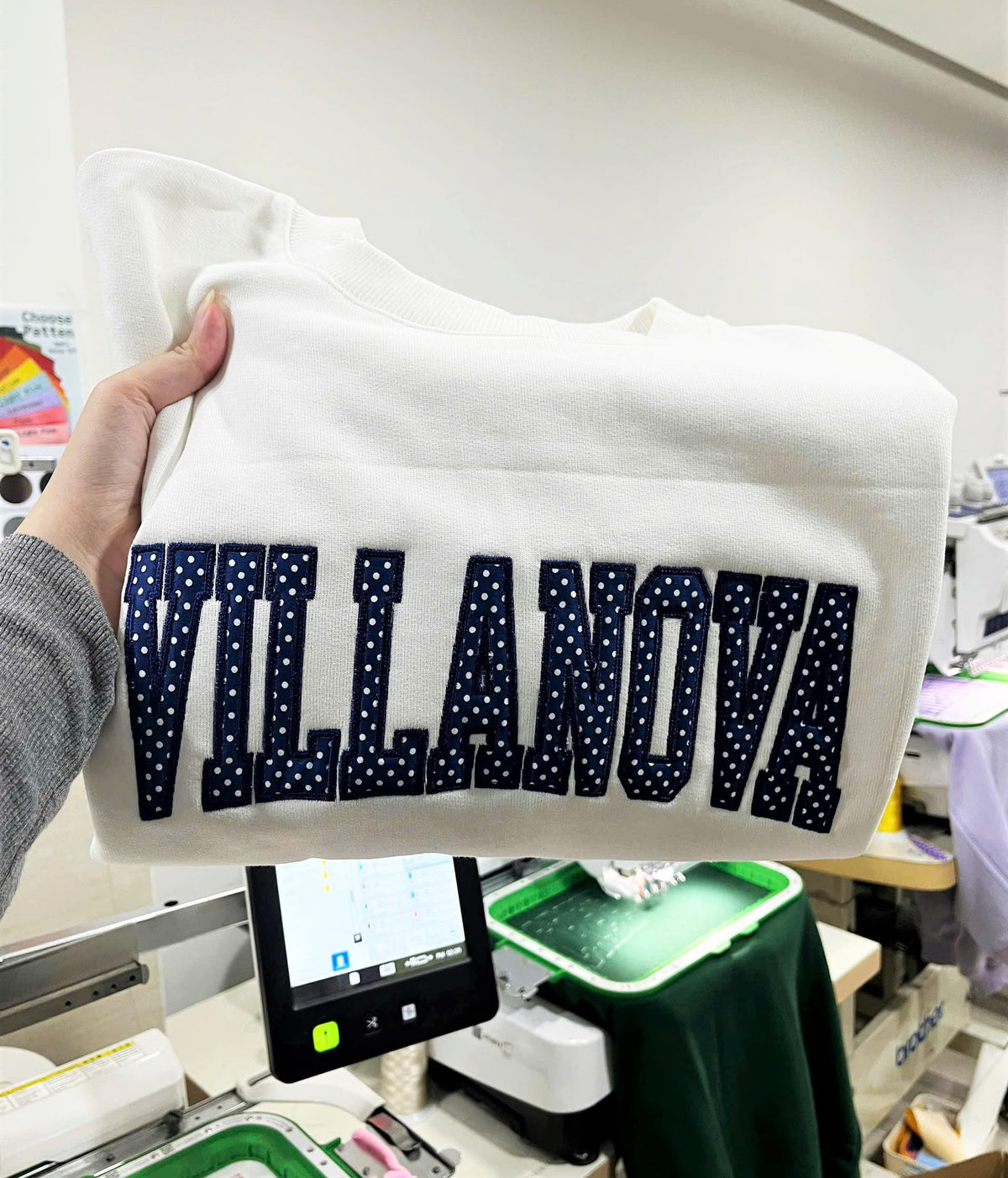 Preppy College Sweatshirt, Custom Place Name Crewneck, Polka Dot Applique Varsity Pullover, Campus Outfit Move In Gift