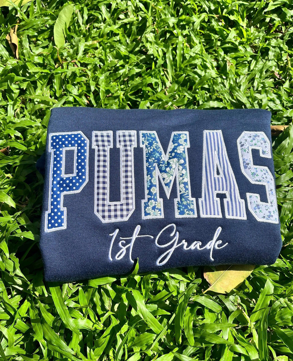 Custom Embroidered School Spirit Sweatshirt, Personalized Varsity Applique Crewneck, Custom Team or Teacher Name Gift
