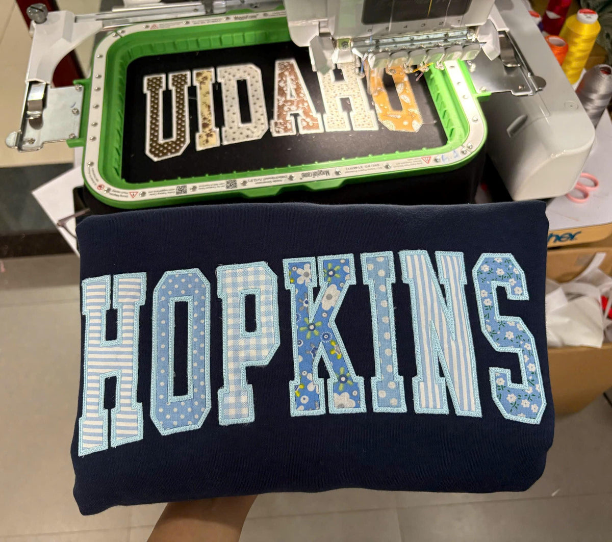 Patchwork Name Sweatshirt, Custom Word Crewneck, Personalized Mixed Fabric Applique Letter Sweater, Preppy Varsity Gift
