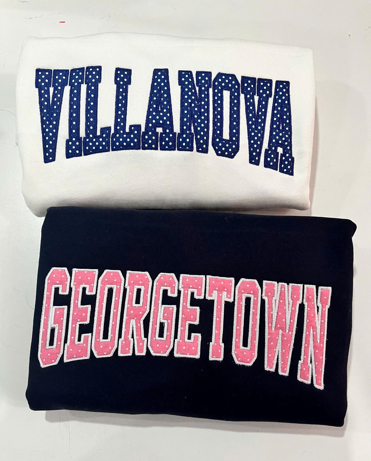 Preppy College Sweatshirt, Custom Place Name Crewneck, Polka Dot Applique Varsity Pullover, Campus Outfit Move In Gift