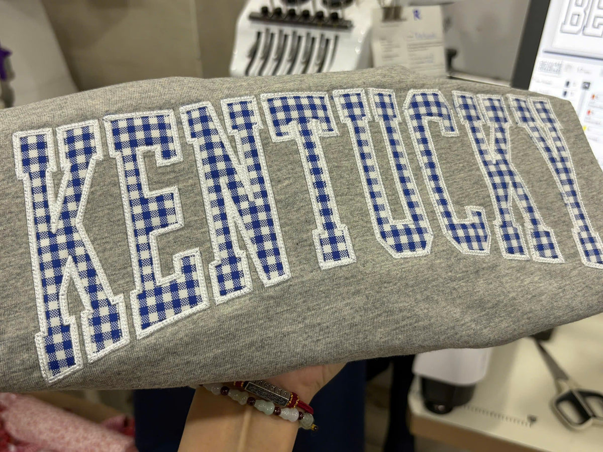 Custom Game Day T Shirt, Personalized Team Spirit Tee, Gingham Applique Varsity Shirt, Sports Mom Tailgate Gift