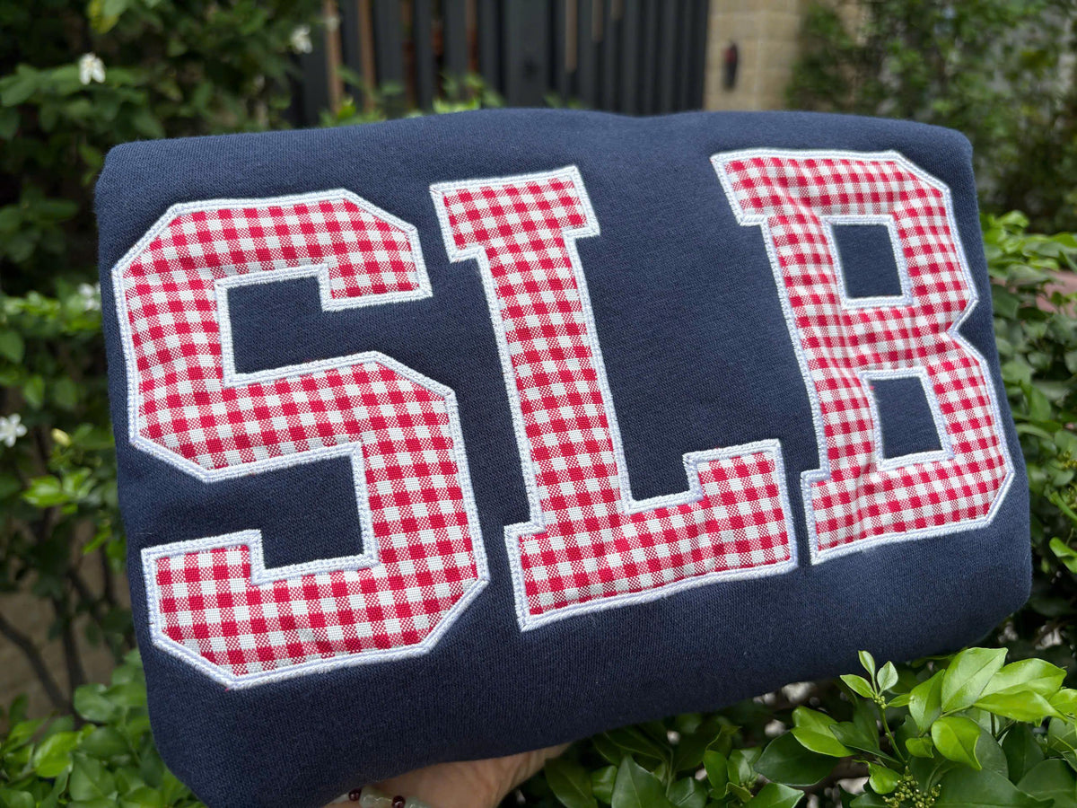 Gingham Initial Sweatshirt, Custom Monogram Crewneck, Personalized Varsity Letter Pullover, Sorority Style Dorm Gift