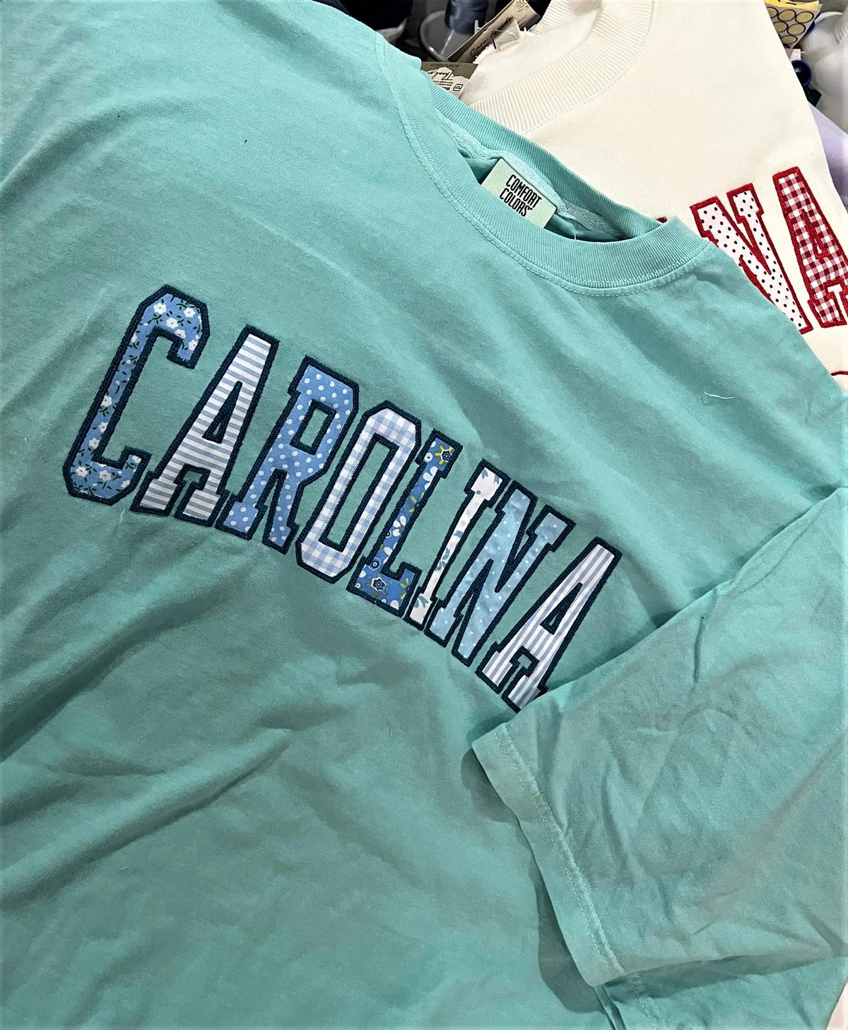 Custom Patchwork T Shirt, Personalized Applique Embroidered Tee, Varsity Letter Shirt, Preppy Travel Inspired Student Gift