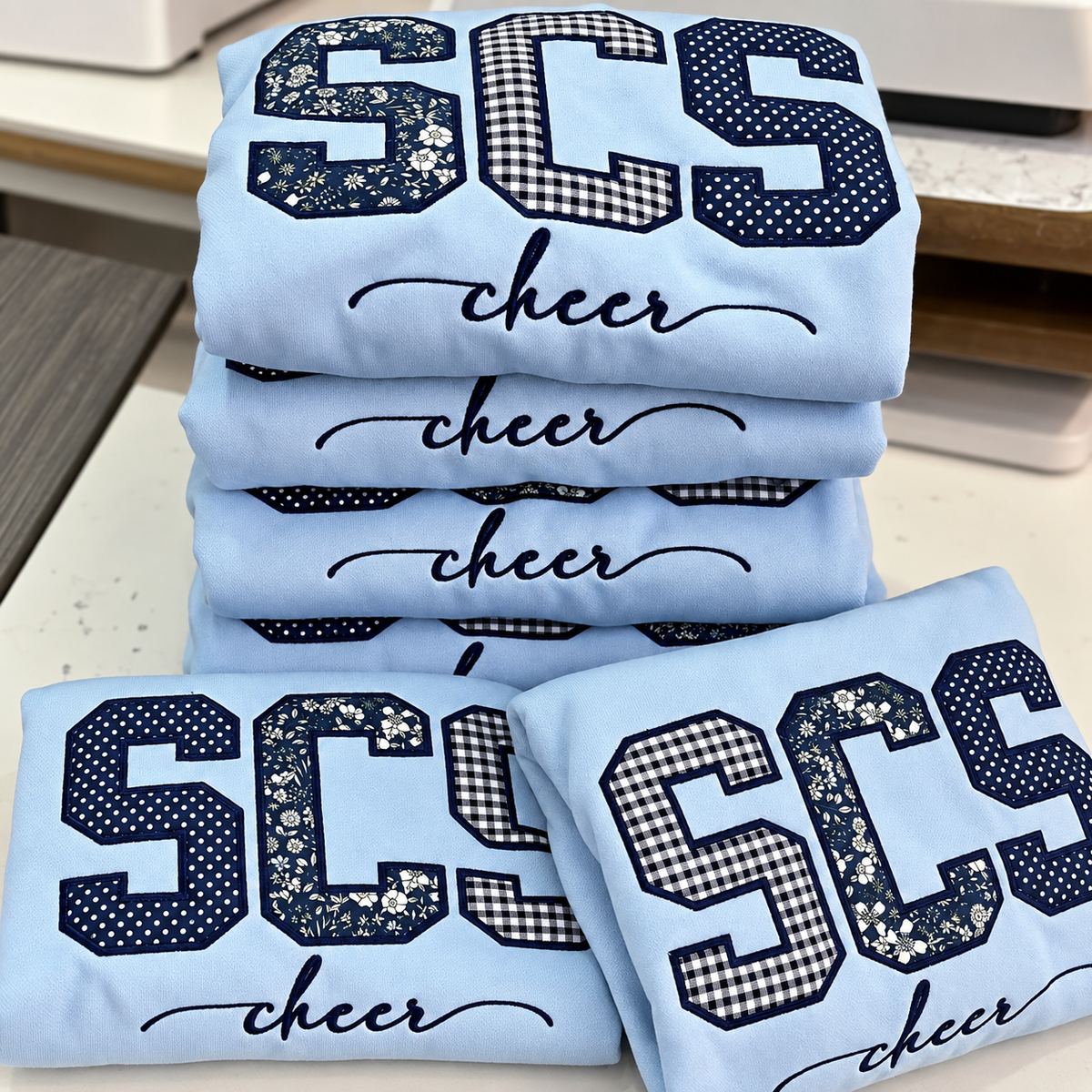 Custom Patchwork School Sweatshirt, Embroidered Applique Crewneck, Personalized Cheer Music Club Shirt, Mascot Pullover Gift