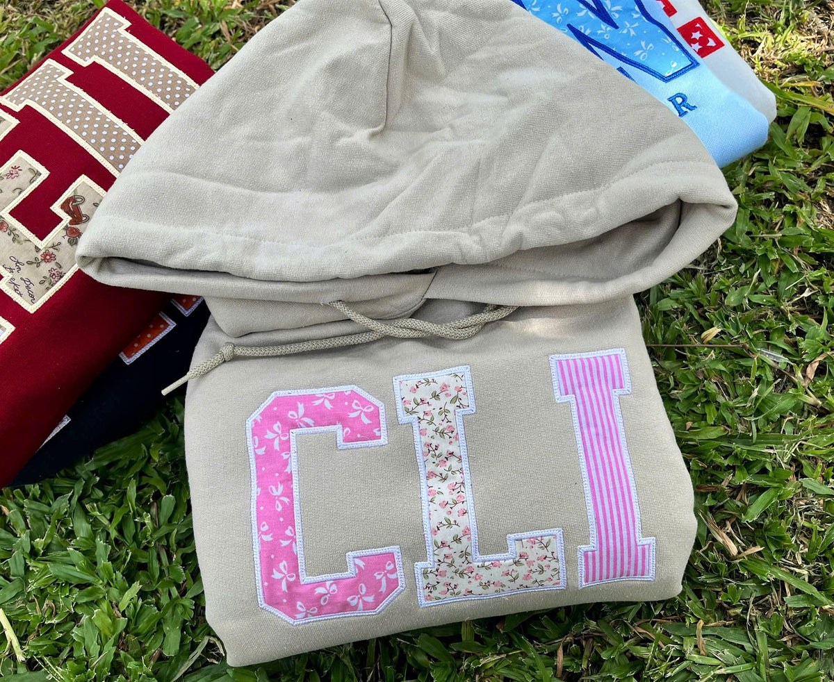 Custom Embroidered School Spirit Hoodie Sweatshirt, Personalized Varsity Letter Pullover, Patchwork Applique Team Club Gift